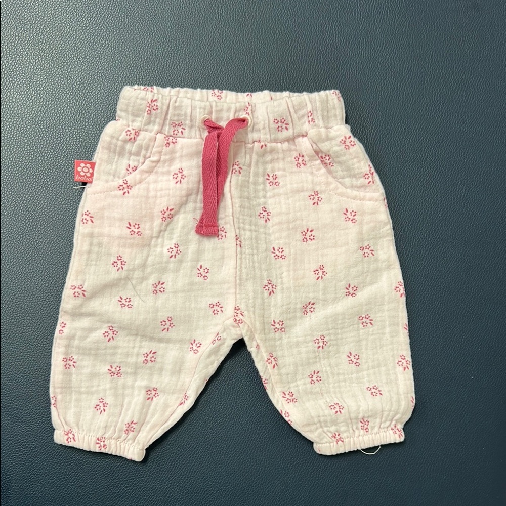 Pink and White Elasticized Leggings with Drawstring